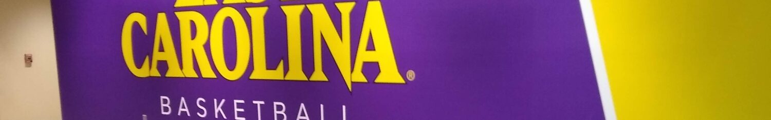 East Carolina Basketball wall graphic in purple and gold